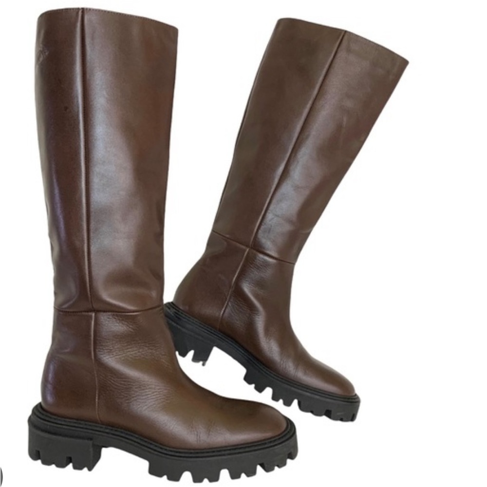 NWT Zara Knee High Lug Sole Italian Leather Boots